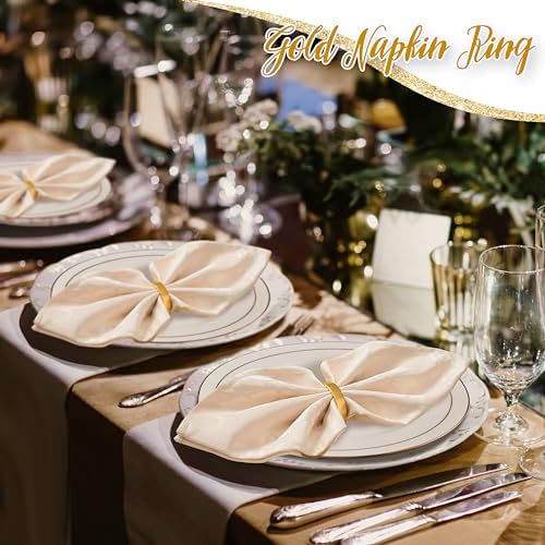 APTWOW Gold Napkin Rings Set of 12, Fall Thanksgiving Christmas Table Decor