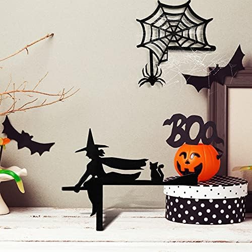 Jetec 2 Pcs Halloween Door Corner Sign Wood Witch Spider Web, Black
