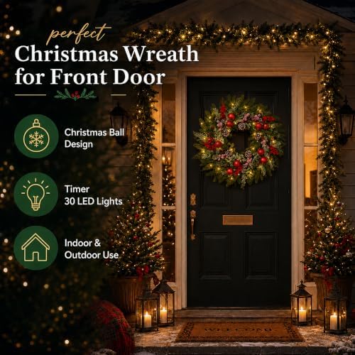24 Inch Christmas Wreaths for Front Door-Pine Artificial Christmas Wreath