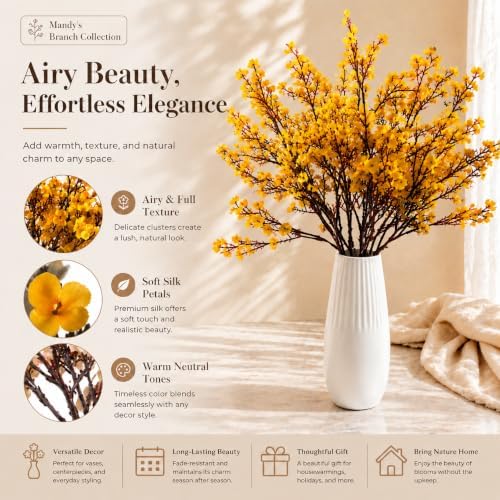 Mandy's 6 Bundles Artificial Dark Yellow Baby’s Breath Flowers