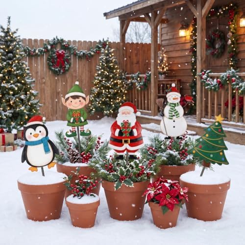 Roowest 5 Pack 12'' H Metal Christmas Yard Stakes Outdoor Decorations