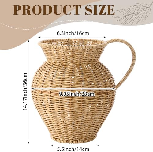 Faux Rattan Vase Wicker Vase Country Style, Single Handle, 14.2"h