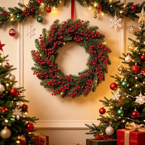 DR.DUDU 48 Pack Red Berry Stems for Christmas Tree Decor, 8 Inch