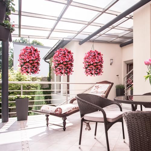 INQCMY Fake Flowers with Hanging Basket Realistic Artificial Begonias
