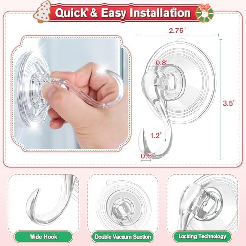 VIS'V Suction Wreath Hanger with Wipes, 22 Lb Capacity, Large, Clear, 8 Pcs