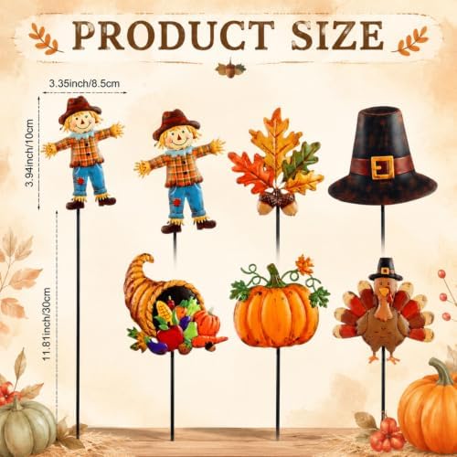 Shimeyao 6 Pcs Thanksgiving Planter Stakes Fall Pumpkin Garden Stakes