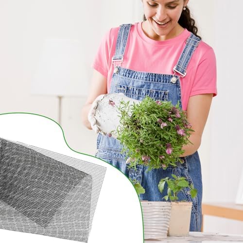 lasuroa 15pcs Flower Pot Hole Netting Mesh Pad, 30x20cm/11.8x7.8 Inch Bonsai Eye Mesh Drainage Screens Plant Pot Drainage Meshes Plant Accessories Kit Screen Meshes Preventing Substrate Leakage