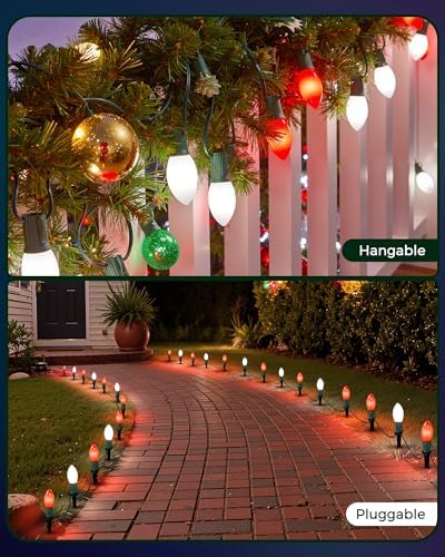 Christmas Pathway Lights Outdoor,51.4 Ft Lights with 40 Red and White Bulbs