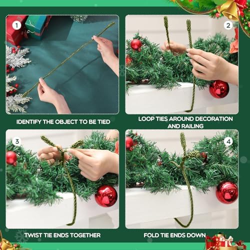 Zhengmy 32 Pcs 20 Inches Christmas Garland Ties Christmas Decorative Twist Ties for Banister Reusable and Flexible Twist for Xmas Home Decorations Holiday Craft Wrapping (Olive Green)