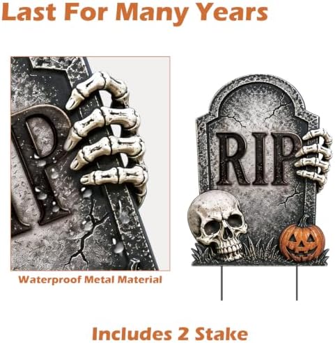 Halloween Tombstones Outdoor Decorations, Metal RIP Graveyard Yard Stake