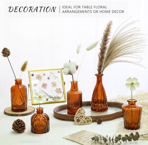 SUPMIND Glass Bud Vases Set of 12, Small Dark Brown Flower Vases in Bulk