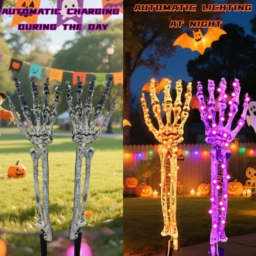 Solar Skeleton Hand Lights 2 Pack, 100LED Halloween Yard Stakes