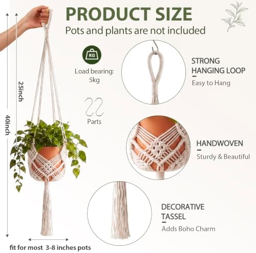 Shappy 2 Pack Boho Macrame Plant Hanger for Indoor