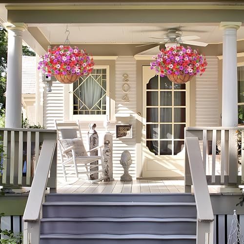 INXUGAO Artificial Fake Flowers Hanging Basket for Outdoor Decoration