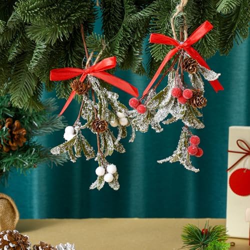 Giegxin 2 Piece Christmas Mistletoe Ornament,Color Style,Red