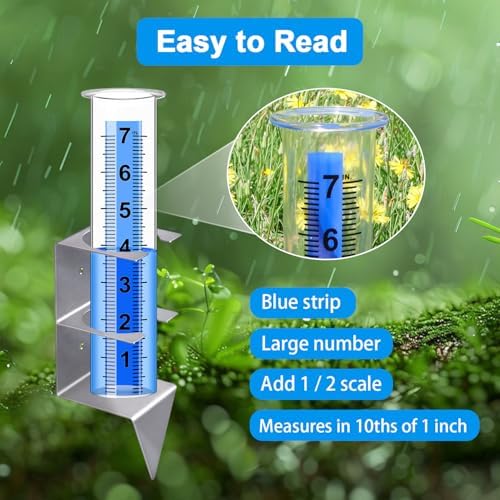 Rain Gauge Outdoor, 7" Capacity Large Rain Gauge Outdoors (Silver)