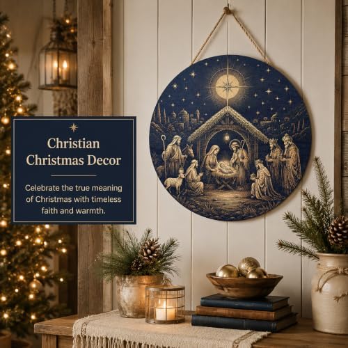 Christmas Decorations - Jesus Nativity Scene Wooden Sign for Front Door