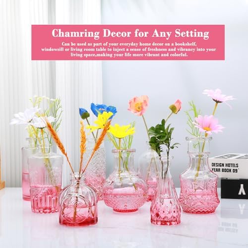 Glass Pink Bud Vase Set of 18,Small Glass Vintage Vases for Flowers