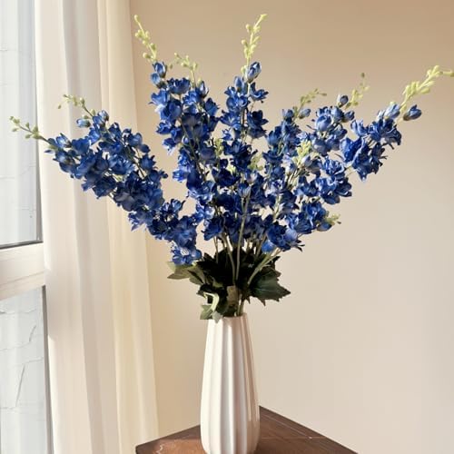 8 pcs Navy Blue Delphinium Artificial Flowers, 34.25''Artificial Snapdragon Flowers Tall Fake Flowers Silk Flowers Faux Delphinium Bulk for Tall Vase Home Wedding Garden Table Decor