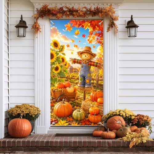 BlissYard Thanksgiving Scarecrow Door Cover 35 x 71 Inch
