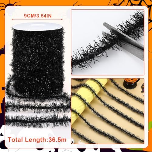 MARFOREVER 40 Yards Black Tinsel Ribbons Halloween Mini Twist Garlands