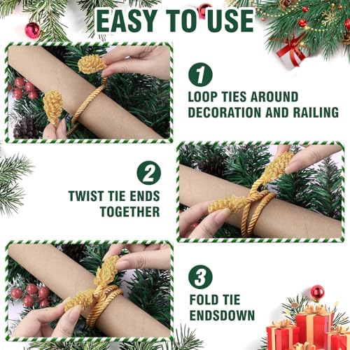 Celltestria 12pcs 20 Inches Christmas Garland Ties (Golden)