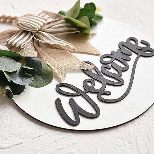 Welcome Sign for Front Door 12 in Wreath Decorations for All Seasons White
