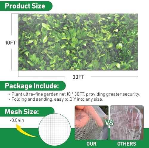 2Pack 10x30ft Garden Netting Mesh Barrier, Ultra Fine Mosquito Net for Patio,Garden Netting for Raised Beds,Fruit Tree Netting for Garden Protection Blueberry Bush Netting Cover