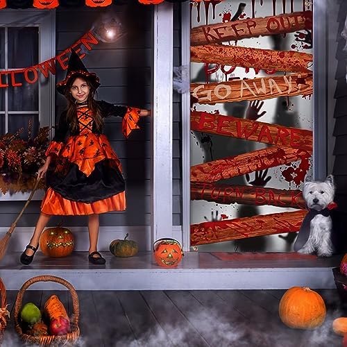 Large Halloween Zombie Door Cover, 35X73 Inch Bloody Handprint Halloween Front Door Cover Decoration Shadowy Figure Poster Scary Haunted House Party Supplies for Porch Indoor Office Window