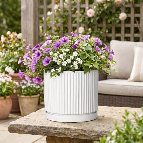 10 Inch Plant Pot, Ceramic Planters, Round Flower Pots, White
