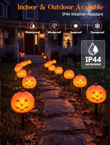 4 Pumpkin Pathway Marker Lights Outdoor, 7Ft Halloween Decoration Stake
