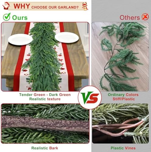 Christmas Cedar Garland for Staircase Real Touch Droopy Bendable Lifelike Faux Xmas Garlands for Decoration Christmas Green Pine Mantle Garland Thanksgiving Table Decorations Outdoor Indoor 60"