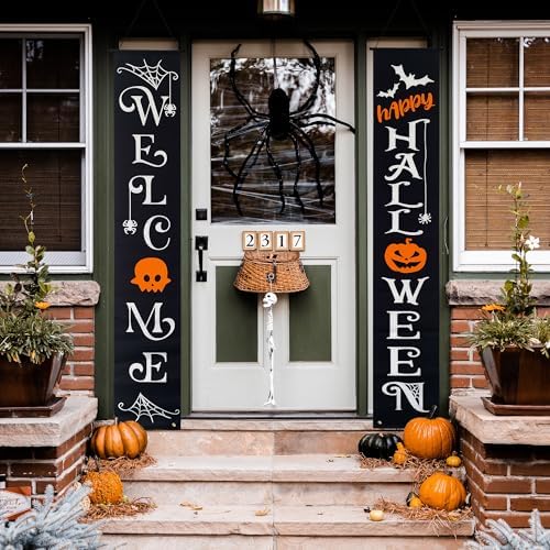 Halloween Porch Banners Happy Halloween Welcome Front Door Decorations