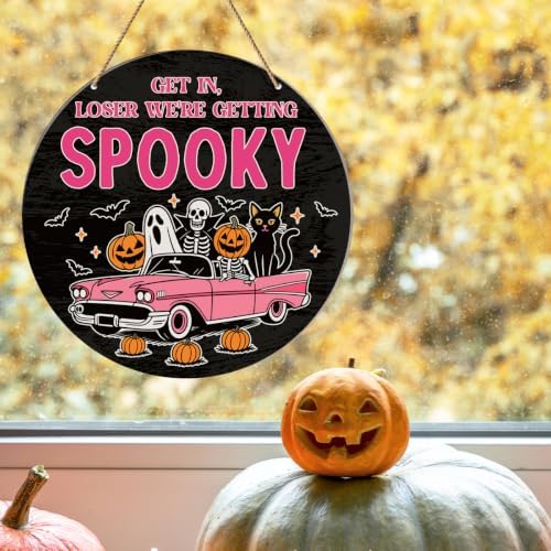 Pink Halloween Decor Spooky Season Wooden Hanging Door Sign Decor