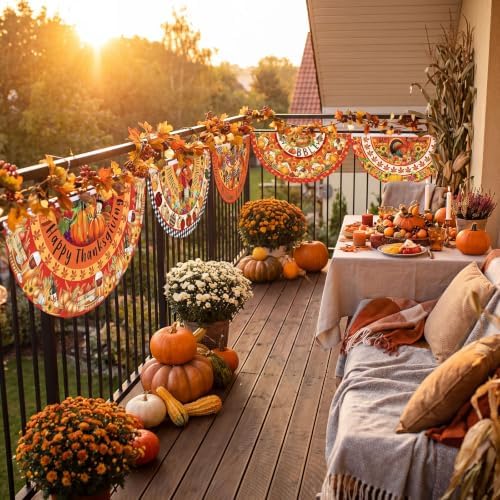 6 Pcs Fall Bunting Fan Flag Outdoor Thanksgiving Party Decoration