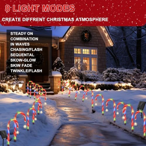 20 Pack Solar Candy Cane Pathway Lights, Multicolor Christmas Yard Decor