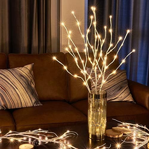 EAMBRITE Pre Lit White Birch Twig Branch Lights 30IN 60LT Plug in Lighted Willow Branch for Home Holiday Party Wedding Spring Decoration Indoor and Outdoor Use (Vase Excluded)