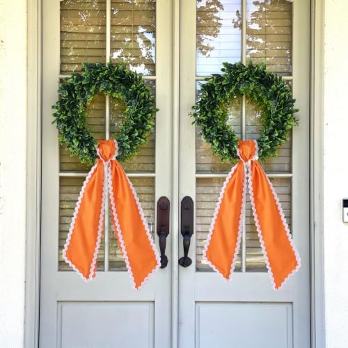 DYSHAYEN Wreath Sash for Front Door, Orange with White Trim