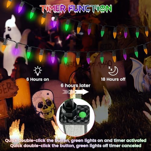 2 Pack Connectable C6 Halloween Lights Outdoor 200 LED Orange Purple Green