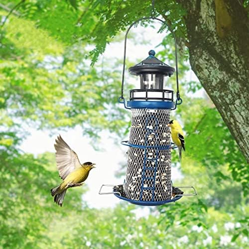 14" Solar Bird Feeder Lighthouse with Rotating Beacon for Outdoors Hanging,Lighthouse Gifts for Bird Lover (Blue).