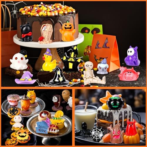 44Pcs Halloween Mini Resin Figures 44 Styles Little Figures to Hide Tiny Small Pumpkin Ghost Duck Skull Bulk Miniature Figurines for Halloween Party Favors DIY Craft Garden Dollhouse Decor