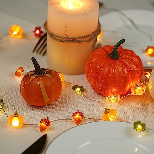 Thanksgiving Lights 10FT 30 LED Fall Lights 3D Pumpkin Maple Leaf Acorn