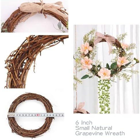 Small Round Grapevine Wreath 6 Inch Rattan Wreaths for Crafts Spring Christmas Holiday Decoration Wedding Home Decor (6 Pack)
