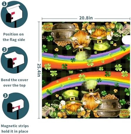 St Patricks Day Gnomes Mailbox Covers Magnetic Large Size 21"x25" Happy St Patricks Day Mailbox Cover Green Lucky Shamrock Post Letter Box Cover Mailbox Wraps for Garden Yard Home St Patricks Decor