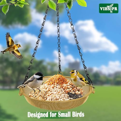 Hanging Platform Bird Feeder, 9 in, Matte Gold