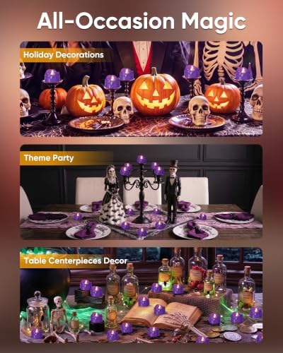 Homemory 12Pcs Halloween Purple Dripping Flameless LED Candles,1.58"x 1.2"
