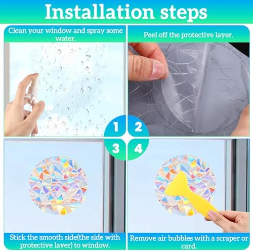 65Pcs Circle Window Stickers Non Adhesive Window Decals to Prevent Bird Strikes Vinyl Reusable Prism Rainbow Windows Clings for Birds Sun Catcher Sticker