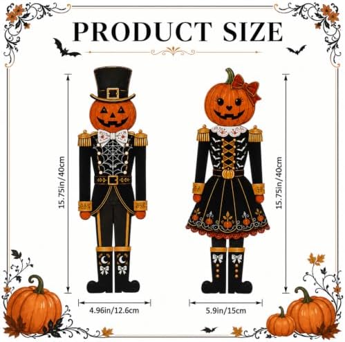 Geelin 2 Pack Halloween Metal Garden Stakes, Pumpkin Nutcracker Couple