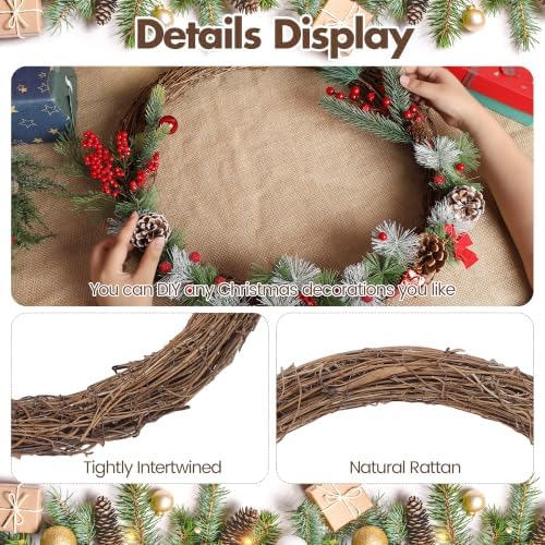Ruisita 2 Pieces 18 Inch Grapevine Wreaths Vine Branch Wreath Natural Christmas Rattan Wreath Garland Decoration for Christmas Holiday Craft or Wedding Supplies