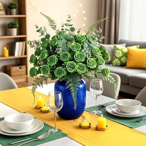 Auihiay 60PCS Green Roses Artificial Flowers, Fake Roses